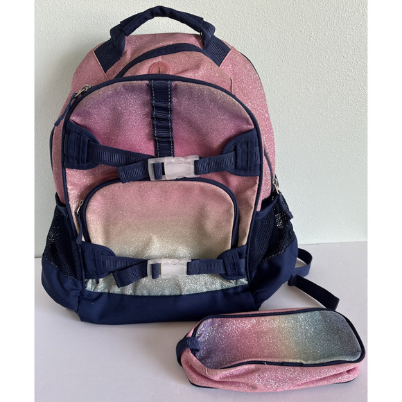 Pottery Barn Kids Sparkle Glitter Rainbow Mackenzie Backpack w/pencil case XL - Picture 1 of 8